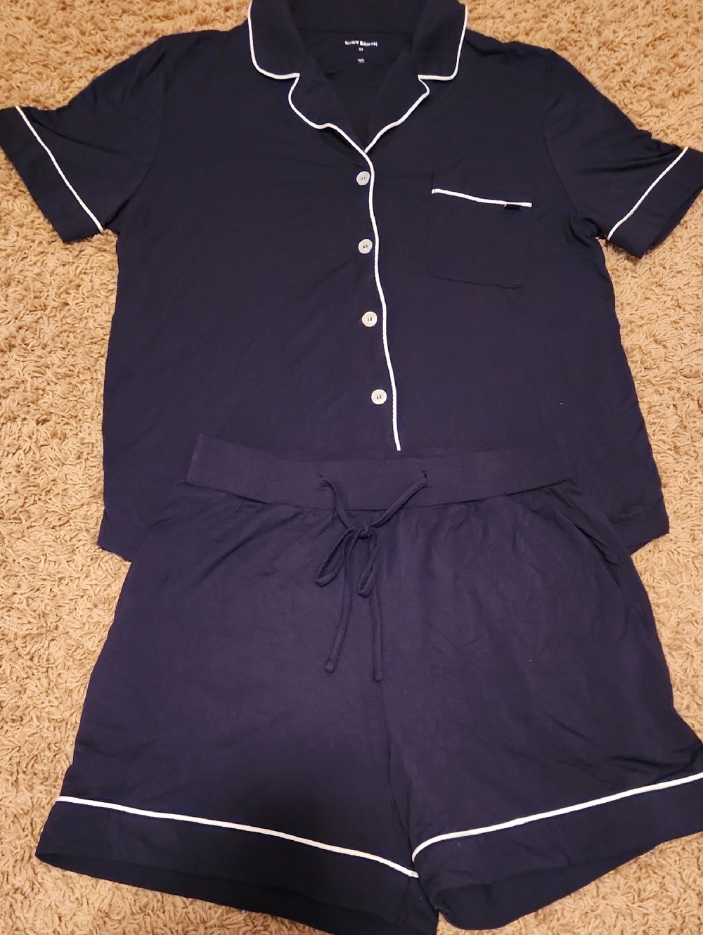 Cozy Earth Navy Blue With White Outline Wimans Size XS Pajama Set